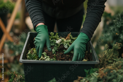 Obraz na płótnie Gardener Preparing Compost with Organic Waste w salonie