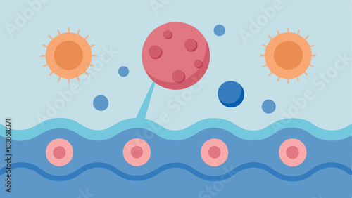 Microscopic View A magnified view focusing on the interaction of exosomes with skin cells demonstrating cellularlevel smoothing action with visual textures changing from rough to