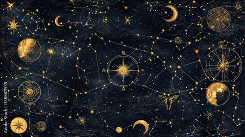 Celestial Chart: A Night Sky Tapestry of Constellations, Stars, and Celestial Navigation Tools