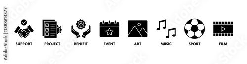 Sponsor banner web icon vector illustration concept with icon of support, project, benefit, art, event, music, sport, and film
