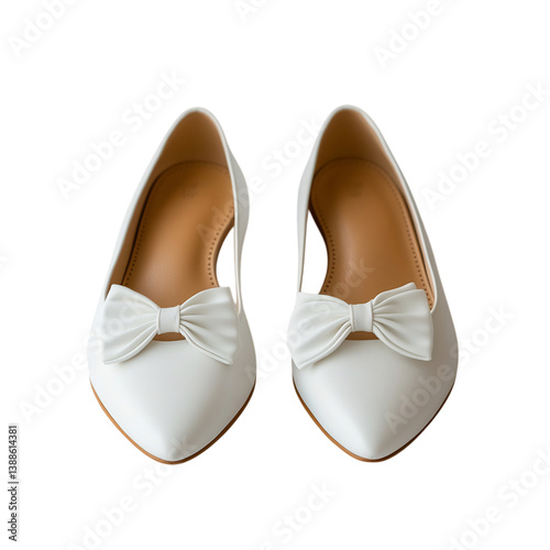 White Wedding Shoes with Bow Isolated on Transparent Background