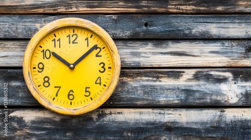 Wallpaper Mural Yellow Vintage Wall Clock on Rustic Wooden Background Torontodigital.ca