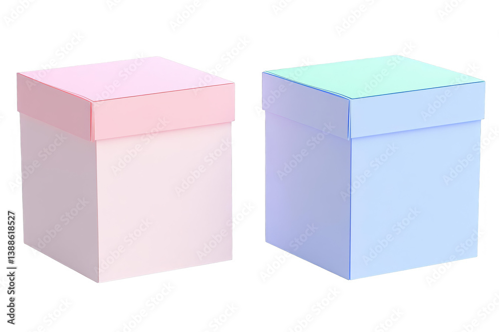 Fototapeta premium 3D Render of Two Colored Square Gift Boxes on Transparent Isolated Background