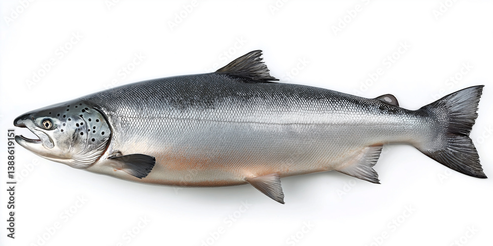 Obraz premium Fresh whole silver salmon lying on white background
