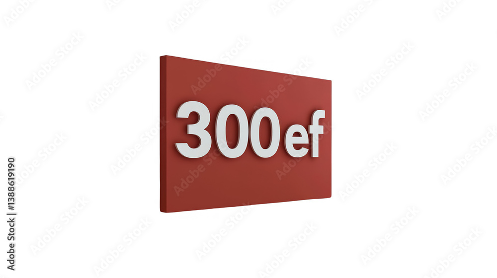 3D Illustration Of Red Sign With Number 300ef And White Text Isolated 3D Illustration Of Red Sign With Number 300ef And White Text Isolated