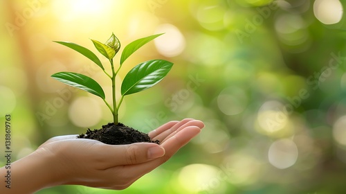 A small green plant growing in a persons cupped open hands