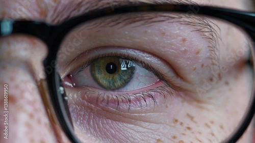 Wallpaper Mural  Green Eye with Freckles in Glasses Close-Up Torontodigital.ca