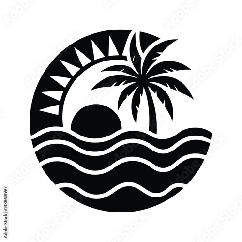 tropical island with palm tree vector illustration