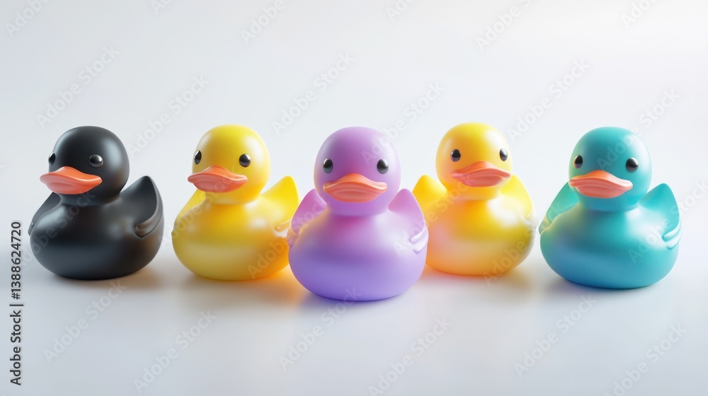 A Row of Colorful Rubber Ducks A Row of Colorful Rubber Ducks