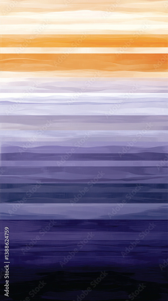 Obraz premium A painting of a sunset with a blue stripe in the middle. The painting is a mix of purple and orange colors