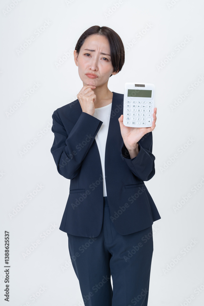 電卓を持つ女性 電卓を持つ女性