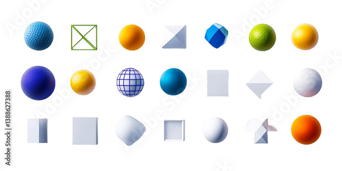Foto Abstract 3D Shapes Arrangement on Isolated Transparent Black Background