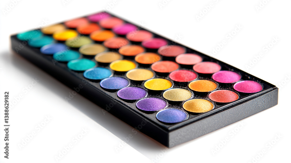 A professional makeup palette filled with various colorful eyeshadows, perfect for beauty looks. A professional makeup palette filled with various colorful eyeshadows, perfect for beauty looks.