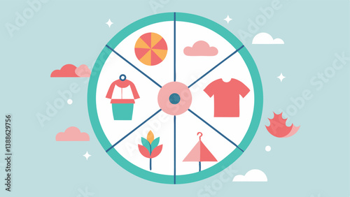 Fashion Cycle A revolving fashion wheel with images of clothes changing through seasons emphasizing the fastpaced cycle of fashion consumption.