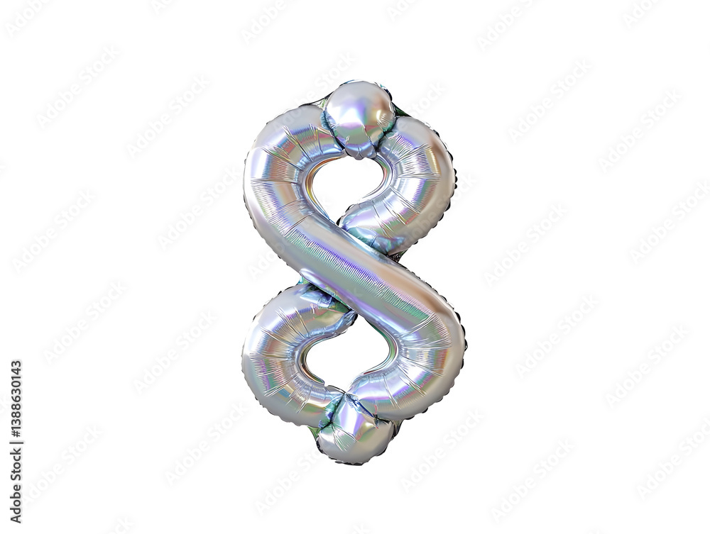 Obraz premium Abstract 3D Render Number Eight Metallic Silver Balloon Isolated Transparent Background