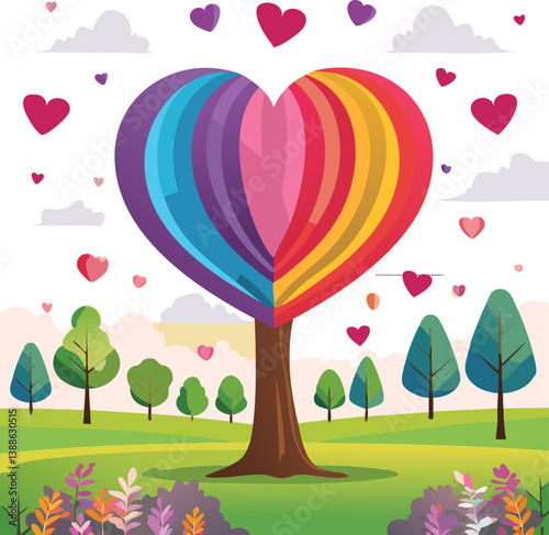 Abstract rainbow coloured heart tree.
