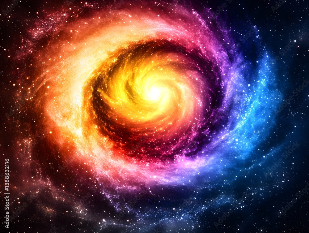 Fototapeta premium Vibrant Cosmic Spiral Galaxy Nebula, Colorful Space Art