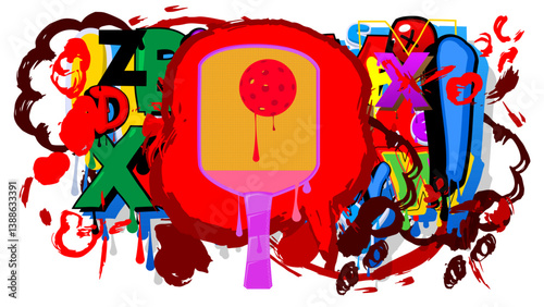 Pickleball graffiti. Abstract modern street art decoration performed in urban painting style.