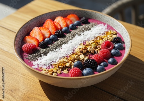 Obraz na płótnie A sweet bowl of red berries and blueberries enhances a healthy breakfast of fruit and cereal w salonie