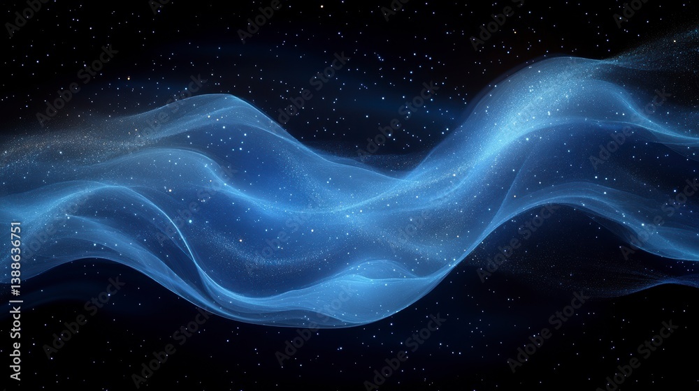 Ethereal blue wave with particles on a dark backdrop, mysterious and beautiful Ethereal blue wave with particles on a dark backdrop, mysterious and beautiful