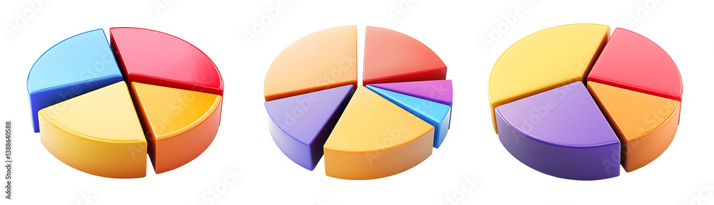 Set of realistic and clean professional 3D pie chart icon isolated on a white or transparent background. Set of realistic and clean professional 3D pie chart icon isolated on a white or transparent background.