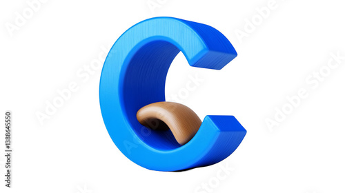 Blue 3D Letter C Abstract Illustration On Transparent Background Isolated
