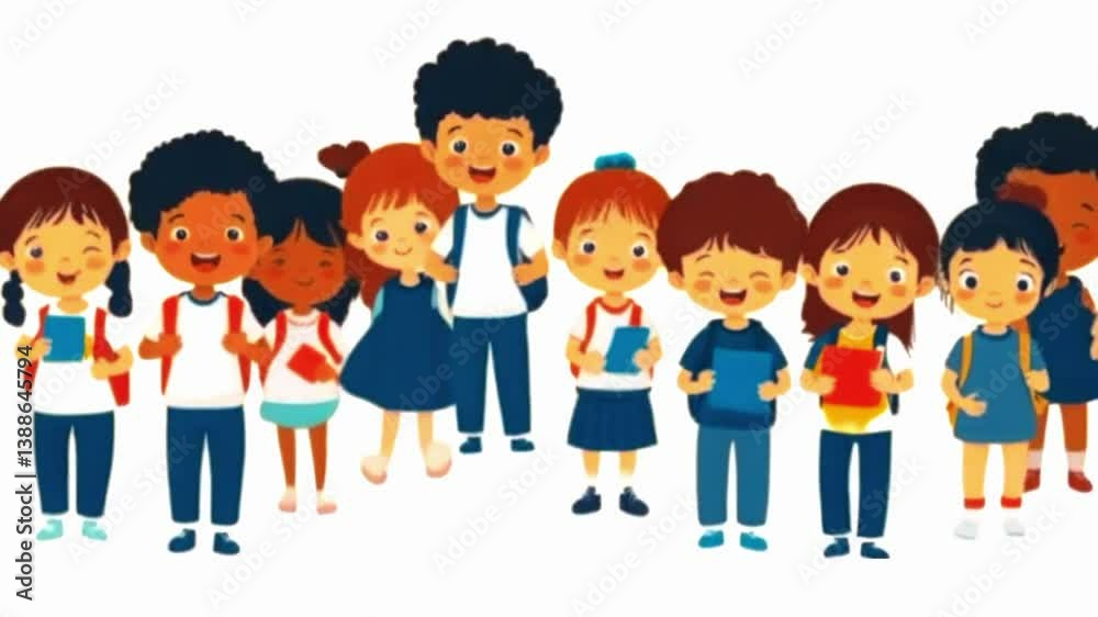 group of children. School children are cheering. School children are jumping with books and bags on their shoulders group of children. School children are cheering. School children are jumping with books and bags on their shoulders