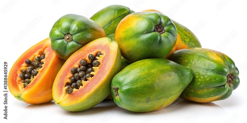 A Pile of Ripe and Unripe Papayas Ready to Eat