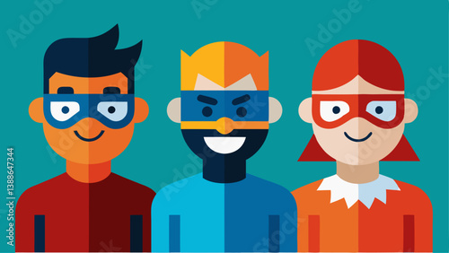 Masked Faces Individuals wearing masks that reflect various stereotypes e.g. nerd athlete artist while their true faces show a mix of emotions. This illustrates the conflict