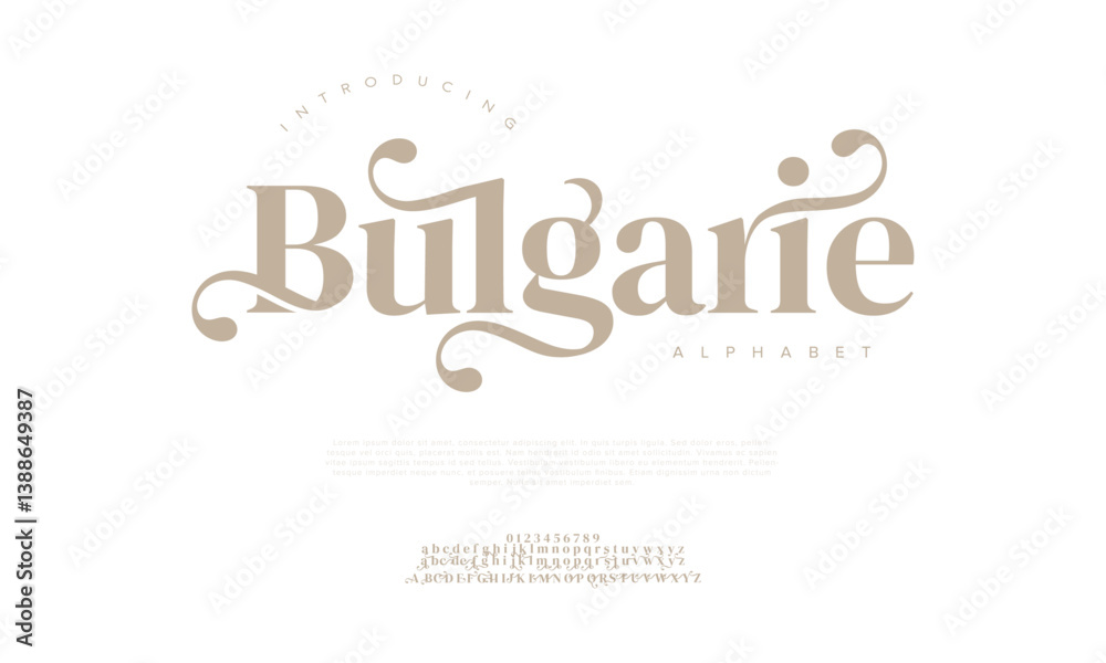 Bulgarie Elegant Font Uppercase Lowercase And Number. Classic Lettering Minimal Fashion Designs. Typography modern serif fonts regular decorative vintage concept. vector illustration Bulgarie Elegant Font Uppercase Lowercase And Number. Classic Lettering Minimal Fashion Designs. Typography modern serif fonts regular decorative vintage concept. vector illustration