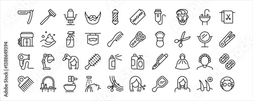 Hair Dresser and Barber Line Icon, Barber and Hair Salon Outline Icon Set