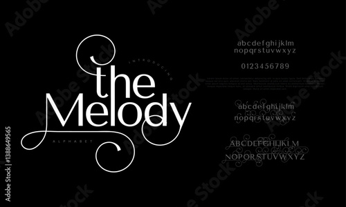 Melody Elegant Font Uppercase Lowercase And Number. Classic Lettering Minimal Fashion Designs. Typography modern serif fonts regular decorative vintage concept. vector illustration