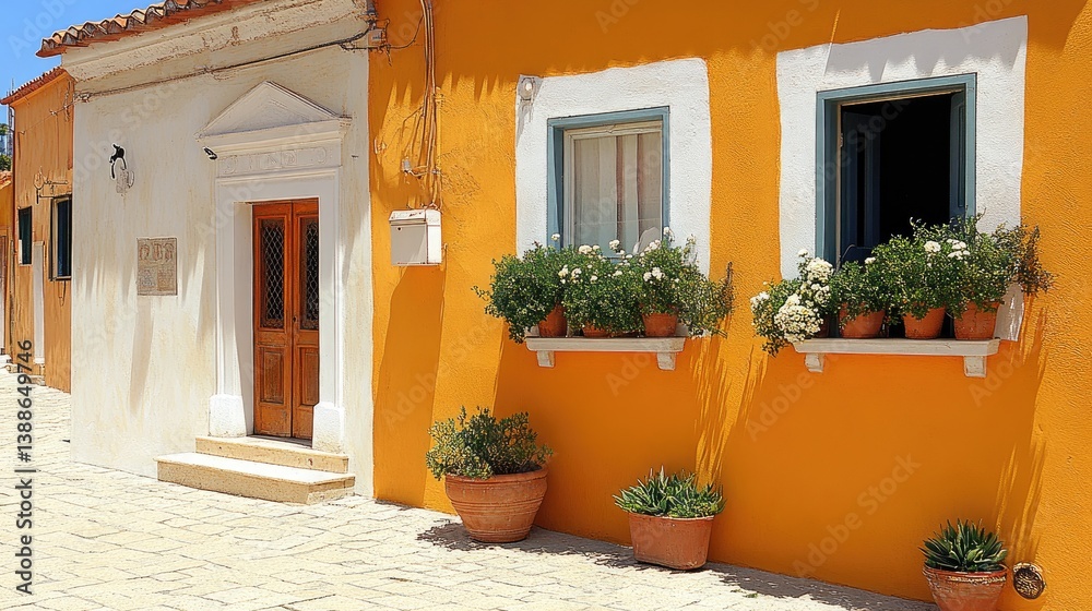 Naklejka premium Colorful Mediterranean houses with flowers