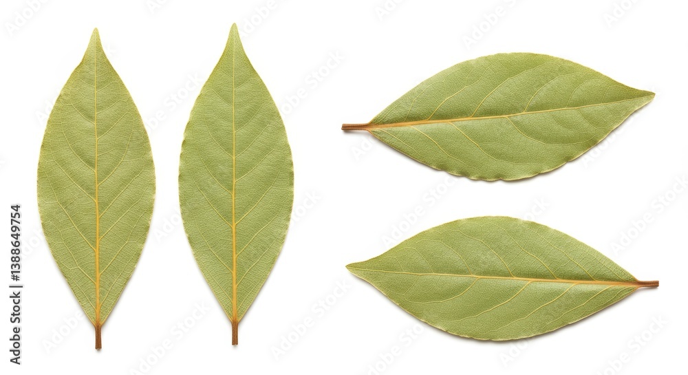 Delicate bay leaf arrangement displaying culinary herbs, aromatic dried leaves Delicate bay leaf arrangement displaying culinary herbs, aromatic dried leaves