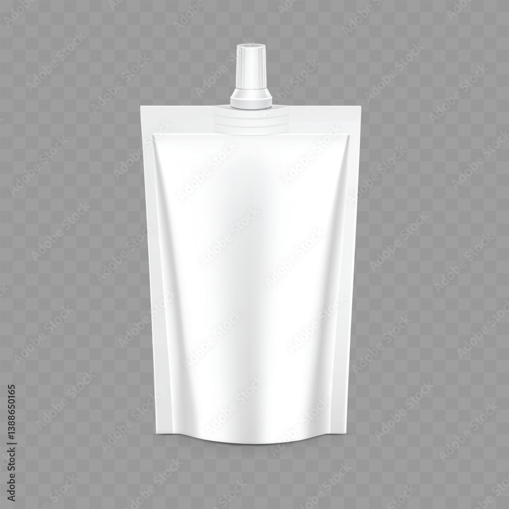 White Stand-Up Pouch Packaging with Spout for Liquids Vector White Stand-Up Pouch Packaging with Spout for Liquids Vector