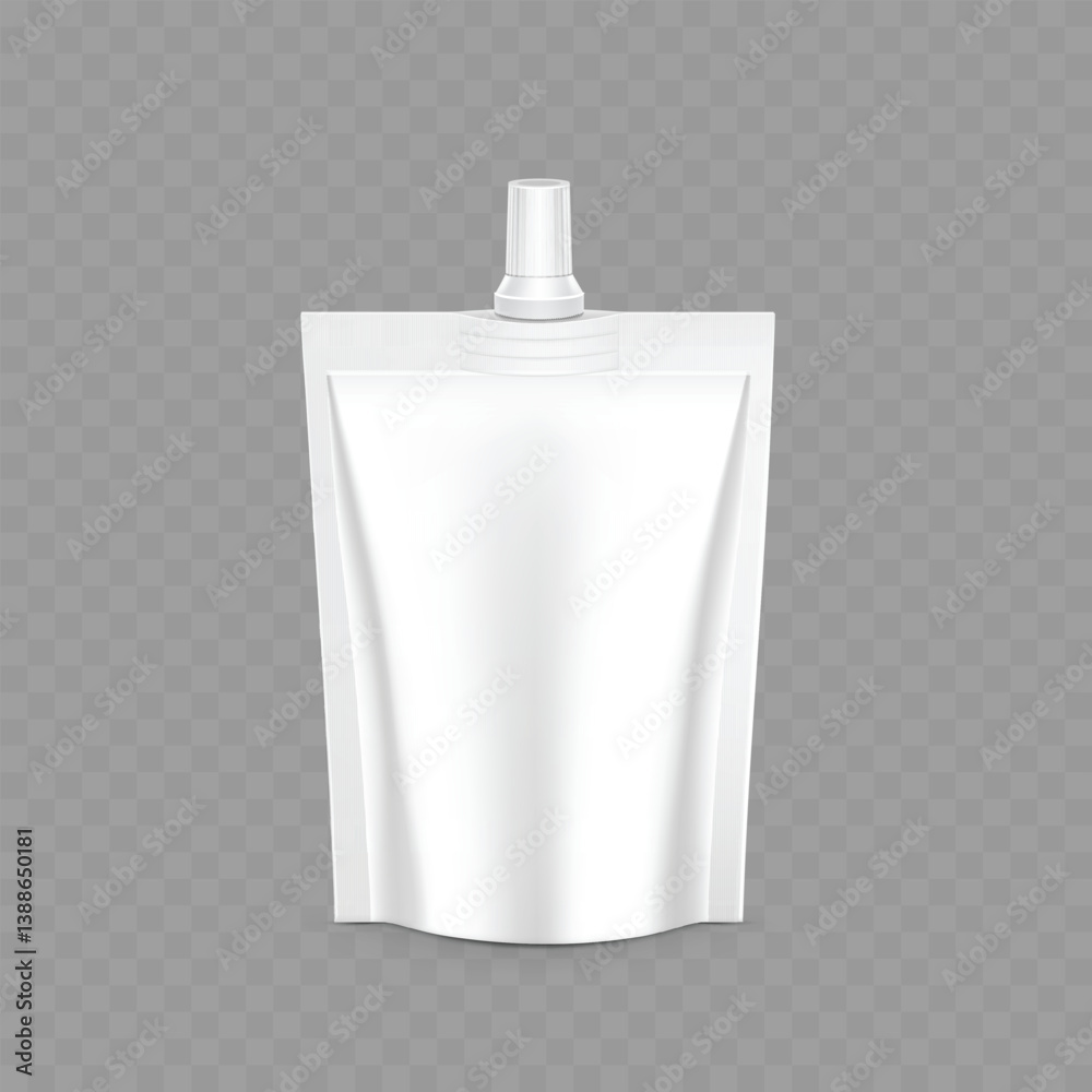 White Stand-Up Pouch Packaging with Spout for Liquids Vector White Stand-Up Pouch Packaging with Spout for Liquids Vector