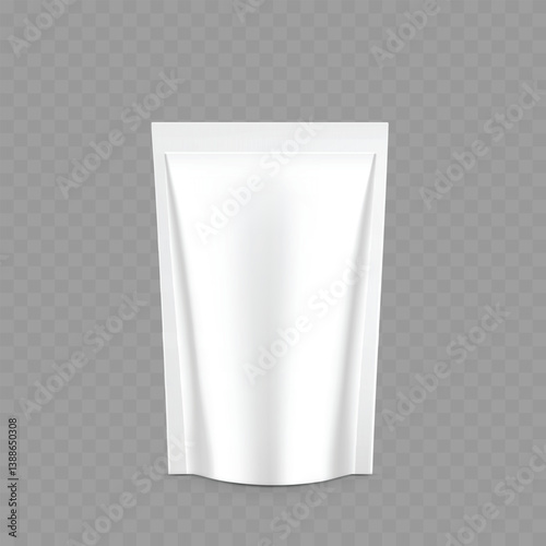 White Stand-Up Pouch Packaging Mockup for Food or Liquid Vector