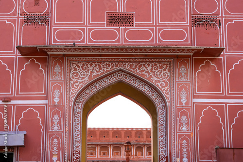 Pink Palace Gate of City Palace in Jaipur City, Rajasthan, India