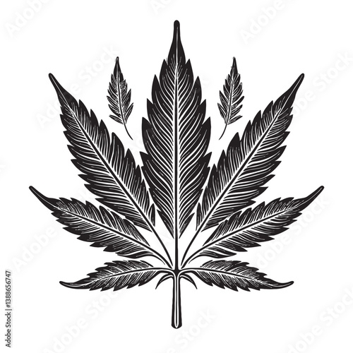 Detailed Illustration of a Stylized Leaf with Fine Lines and Texture