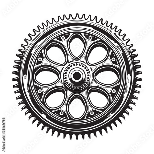 Vintage Gear Illustration with Intricate Detailing and Design