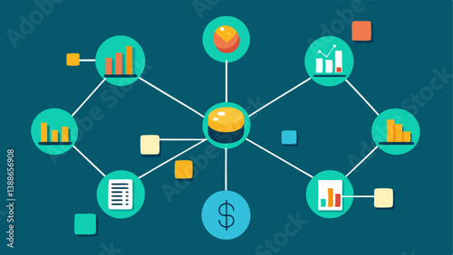 Data Network Connections Interconnected nodes representing various data sources like stock prices market news and economic indicators forming a complex financial data network.