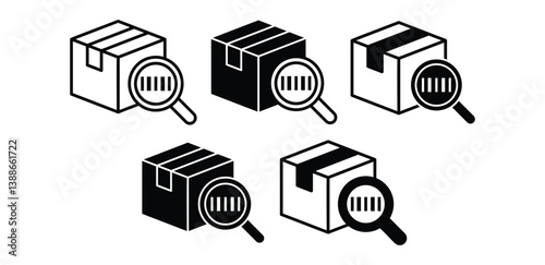 Barcode Scan Shipping Delivery Icons Black and White Package Box Illustrations Vector Design
