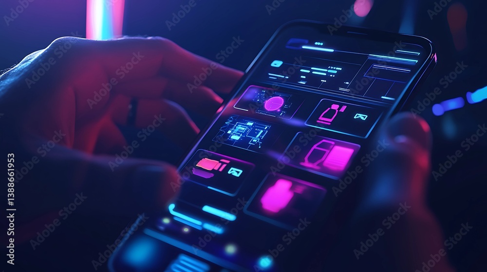 Obraz premium Businessman using a mobile phone with AI virtual icons and robot to represent future technology in business innovation.