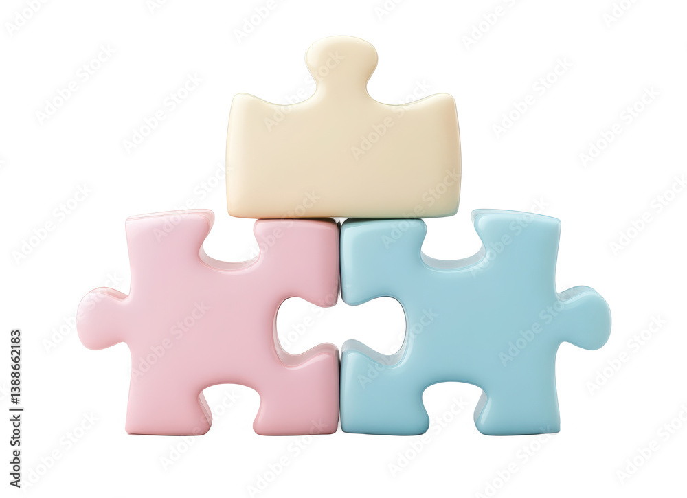 3D icon of three colored puzzle pieces, in pastel colors, with a transparent background 3D icon of three colored puzzle pieces, in pastel colors, with a transparent background