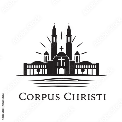 Create a vector logo silhouette of Corpus Christi in classic black and white, elegant and timeless.  The design should utilize geometric shapes and clean lines, focusing on symmetry, balanced