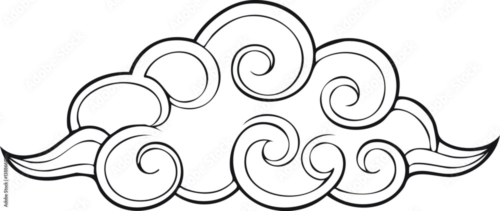 Chinese cloud ornament black outline clipart stock illustration
