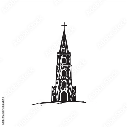 Hand-drawn, black and white Corpus Christi silhouette sketch.  Vector style with rough lines, textured pencil strokes, and elegant, timeless feel on a white background
