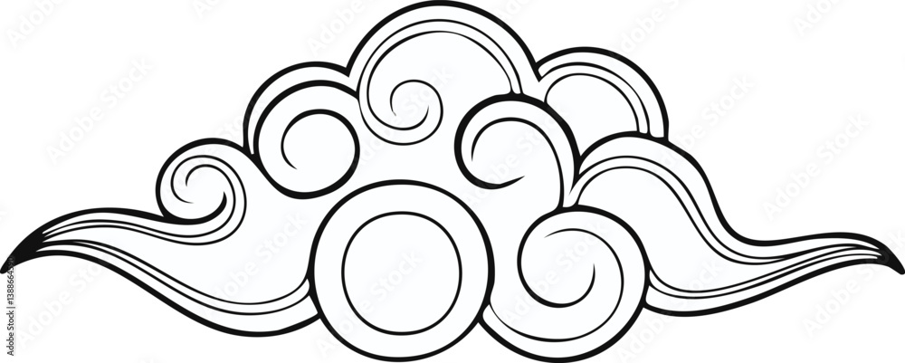Chinese cloud ornament black outline clipart stock illustration
