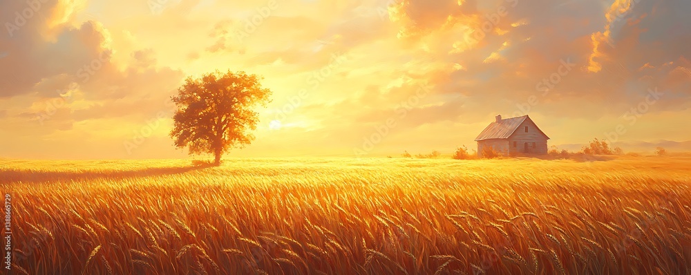 wheat field at sunset