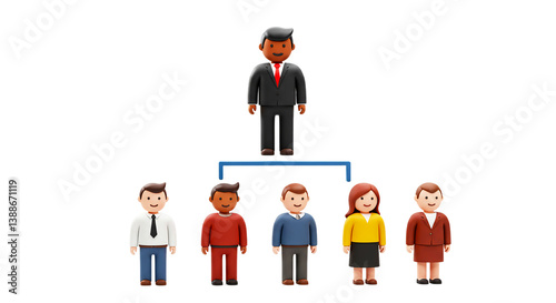 A claymation style image showing a company hierarchy with a manager and five subordinates png